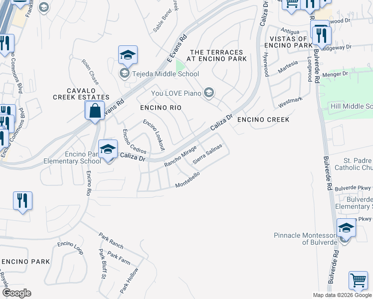 map of restaurants, bars, coffee shops, grocery stores, and more near 2706 Rio Guadalupe in San Antonio