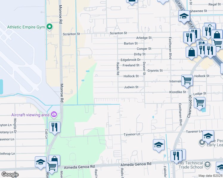 map of restaurants, bars, coffee shops, grocery stores, and more near 8924 Intervale Street in Houston