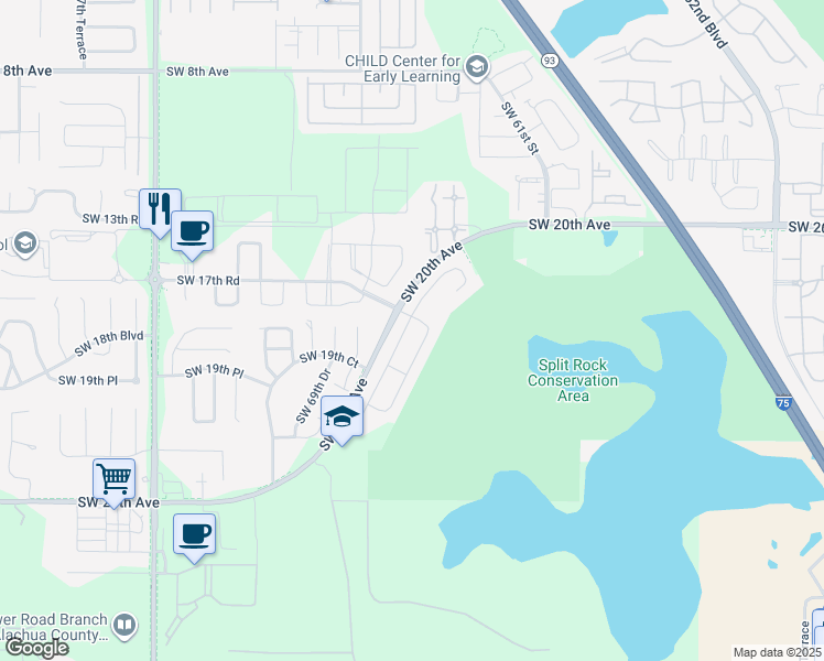 map of restaurants, bars, coffee shops, grocery stores, and more near 6598 Southwest 24th Avenue in Gainesville