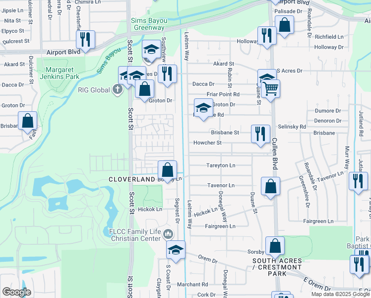 map of restaurants, bars, coffee shops, grocery stores, and more near 11310 Leitrim Way in Houston