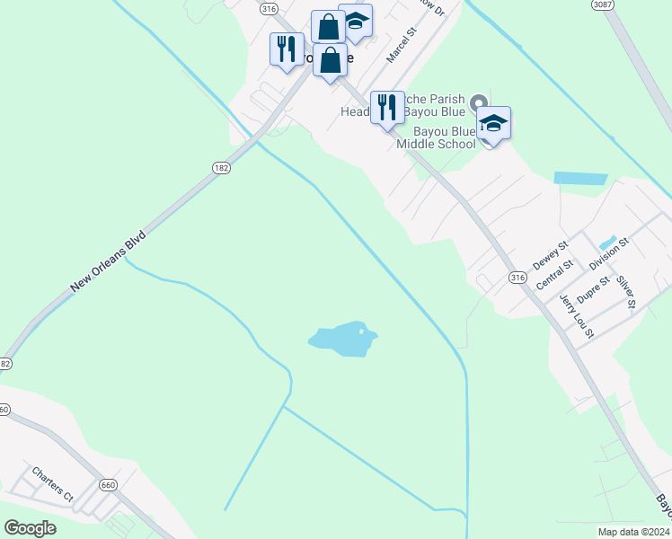 map of restaurants, bars, coffee shops, grocery stores, and more near in Houma