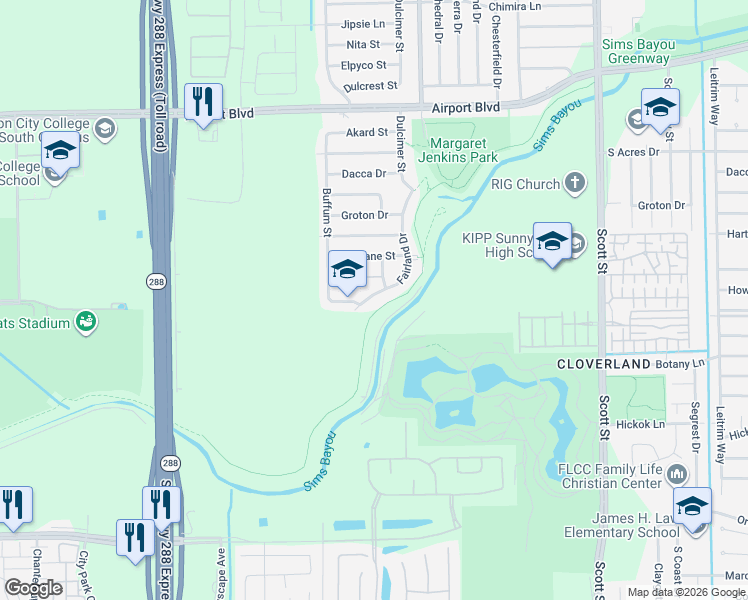 map of restaurants, bars, coffee shops, grocery stores, and more near 10971 Fairland Drive in Houston