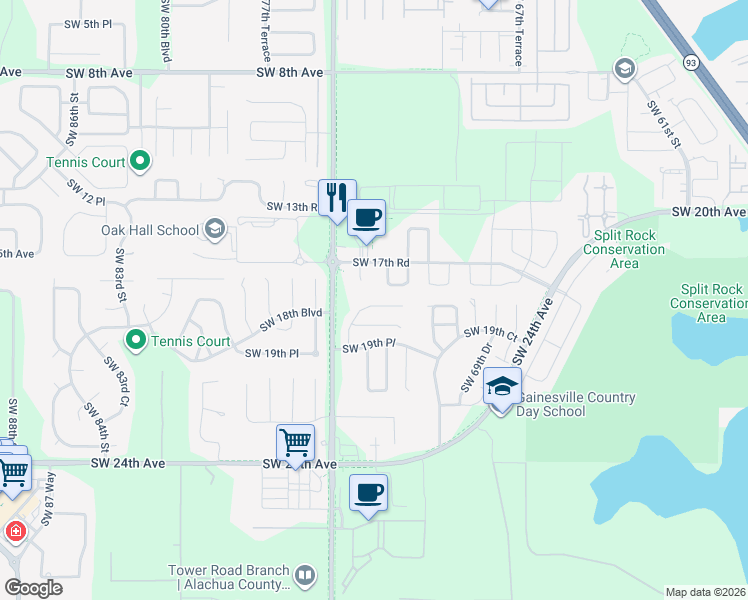 map of restaurants, bars, coffee shops, grocery stores, and more near 1765 SW 72nd CIR in Gainesville
