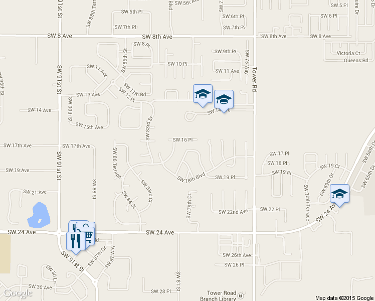 map of restaurants, bars, coffee shops, grocery stores, and more near Southwest 17th Place in Gainesville