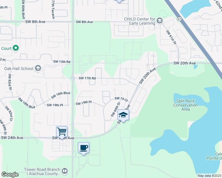 map of restaurants, bars, coffee shops, grocery stores, and more near 1715 Southwest 69 Way in Gainesville