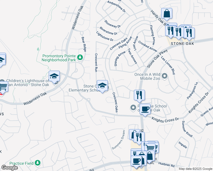 map of restaurants, bars, coffee shops, grocery stores, and more near 1514 Crescent Glen in San Antonio