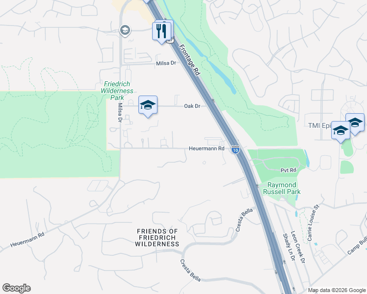 map of restaurants, bars, coffee shops, grocery stores, and more near 6974 Oak Drive in San Antonio