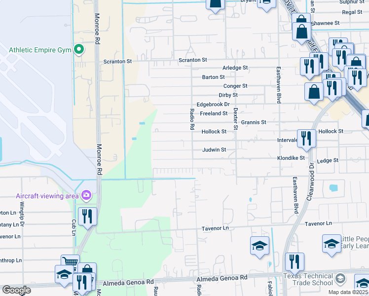 map of restaurants, bars, coffee shops, grocery stores, and more near 8924 Intervale Street in Houston