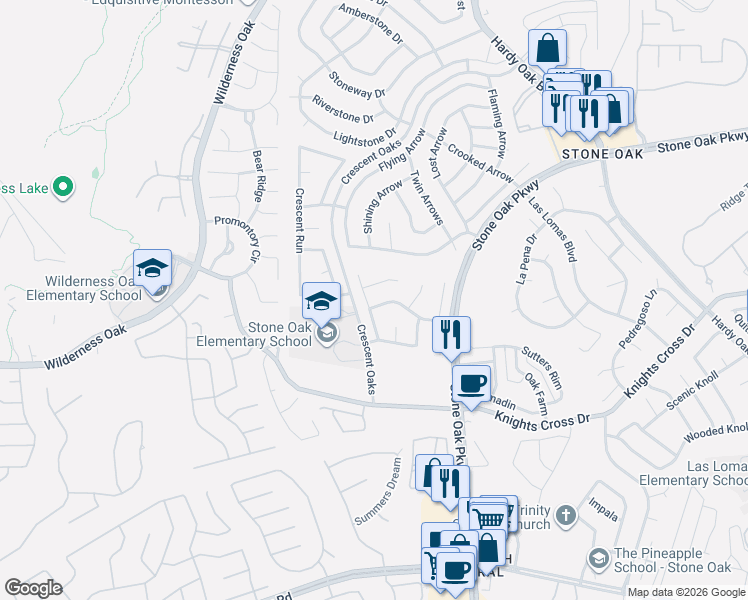 map of restaurants, bars, coffee shops, grocery stores, and more near 1322 Arrow Bow in San Antonio