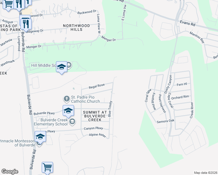 map of restaurants, bars, coffee shops, grocery stores, and more near 4050 Regal Rose in San Antonio