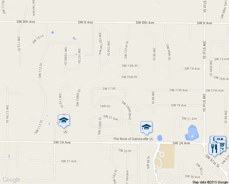 map of restaurants, bars, coffee shops, grocery stores, and more near 10317 Southwest 17th Place in Gainesville