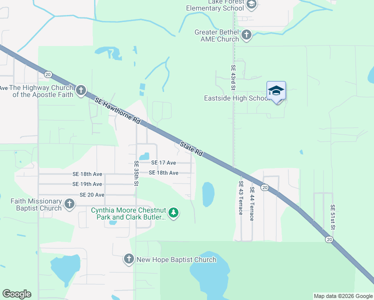 map of restaurants, bars, coffee shops, grocery stores, and more near 1600 Southeast 39th Terrace in Gainesville