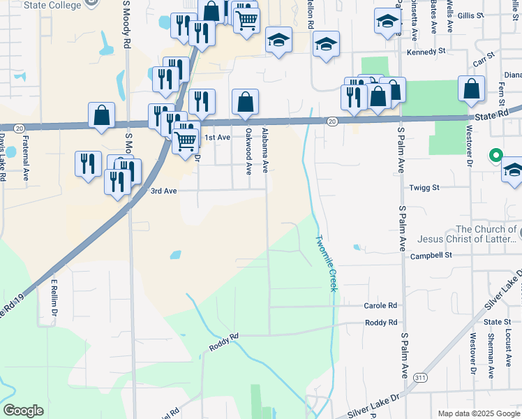 map of restaurants, bars, coffee shops, grocery stores, and more near 323 Alabama Avenue in Palatka