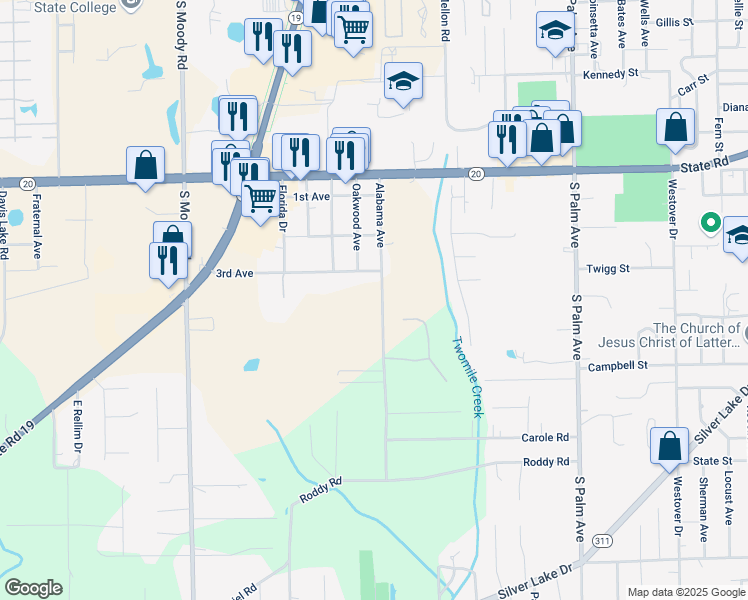 map of restaurants, bars, coffee shops, grocery stores, and more near 323 Alabama Avenue in Palatka