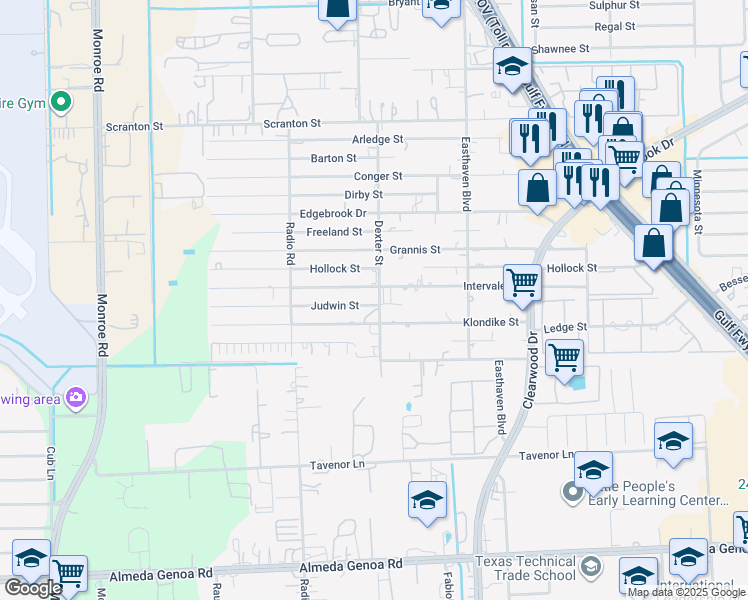 map of restaurants, bars, coffee shops, grocery stores, and more near 9142 Intervale Street in Houston