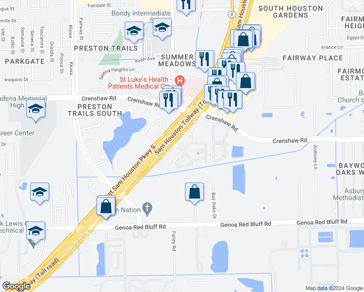 map of restaurants, bars, coffee shops, grocery stores, and more near 4811 East Sam Houston Parkway South in Pasadena