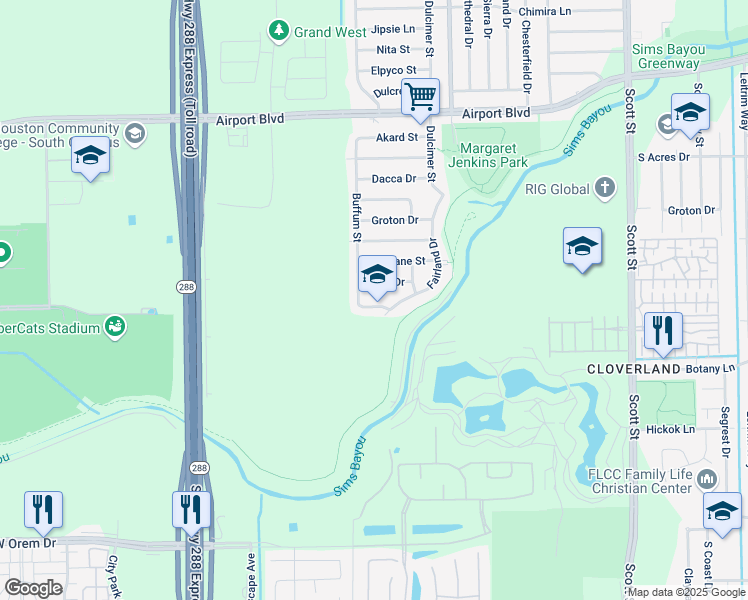 map of restaurants, bars, coffee shops, grocery stores, and more near 3027 Poe Road in Houston