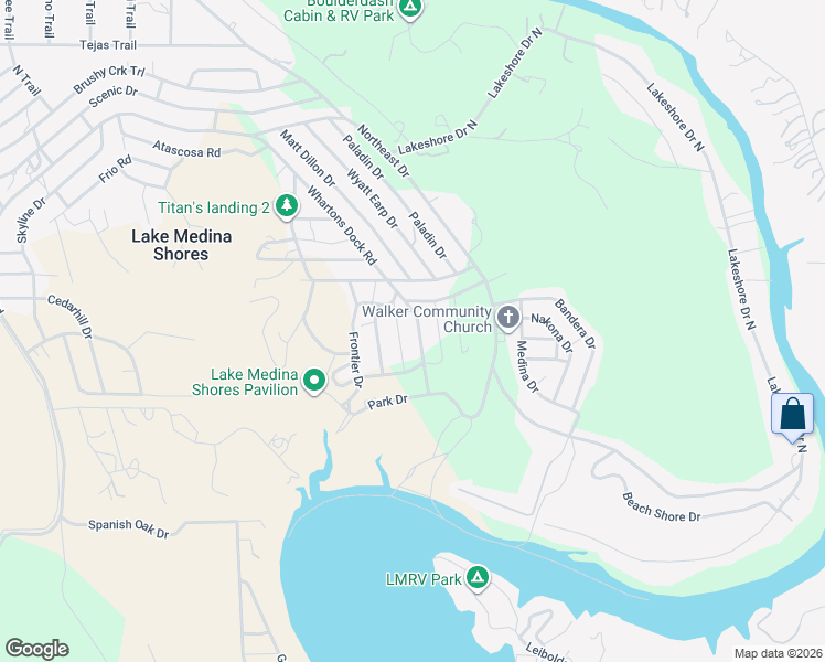 map of restaurants, bars, coffee shops, grocery stores, and more near 244 Terrace Drive in Bandera