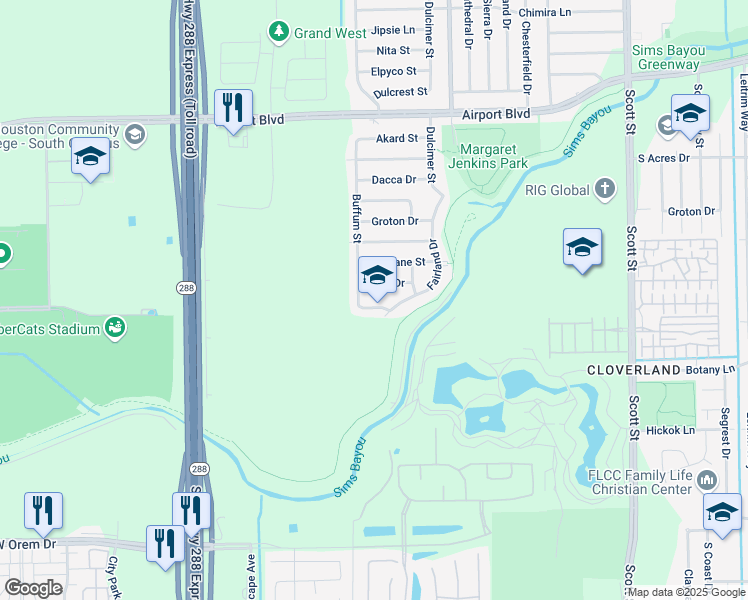 map of restaurants, bars, coffee shops, grocery stores, and more near 3027 Poe Road in Houston