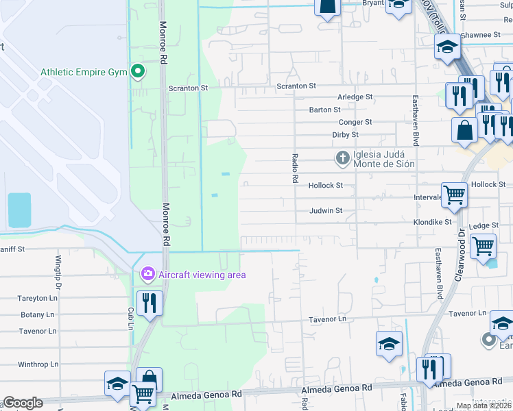map of restaurants, bars, coffee shops, grocery stores, and more near 8900 Intervale Street in Houston