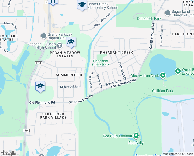 map of restaurants, bars, coffee shops, grocery stores, and more near 2903 Secluded Drive in Sugar Land