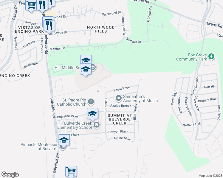 map of restaurants, bars, coffee shops, grocery stores, and more near 3919 Regal Rose in San Antonio