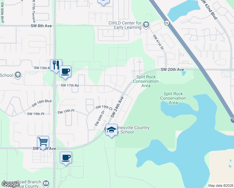 map of restaurants, bars, coffee shops, grocery stores, and more near 1712 Southwest 67th Terrace in Gainesville