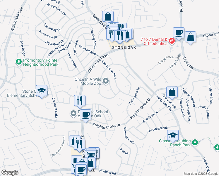 map of restaurants, bars, coffee shops, grocery stores, and more near 923 La Cascada in San Antonio
