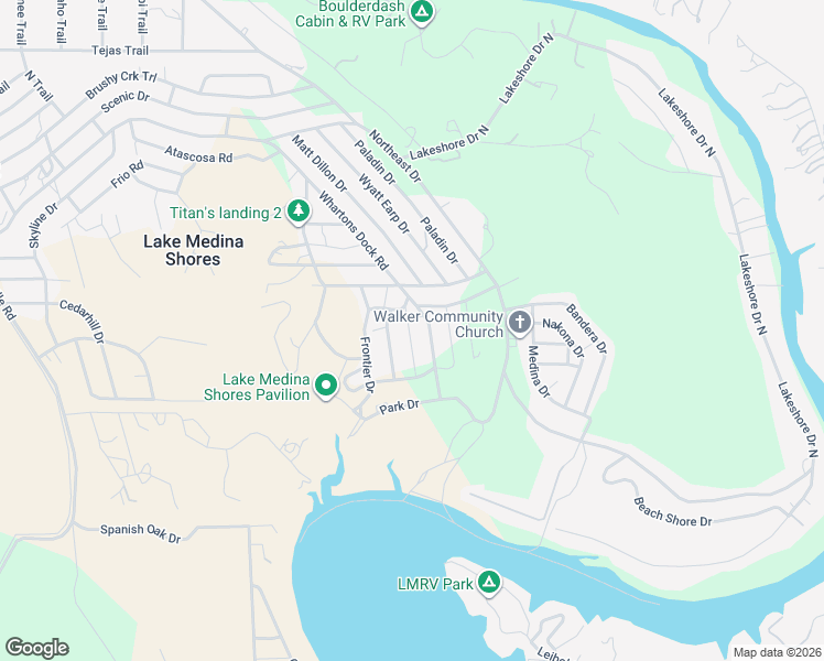 map of restaurants, bars, coffee shops, grocery stores, and more near 244 Terrace Drive in Bandera