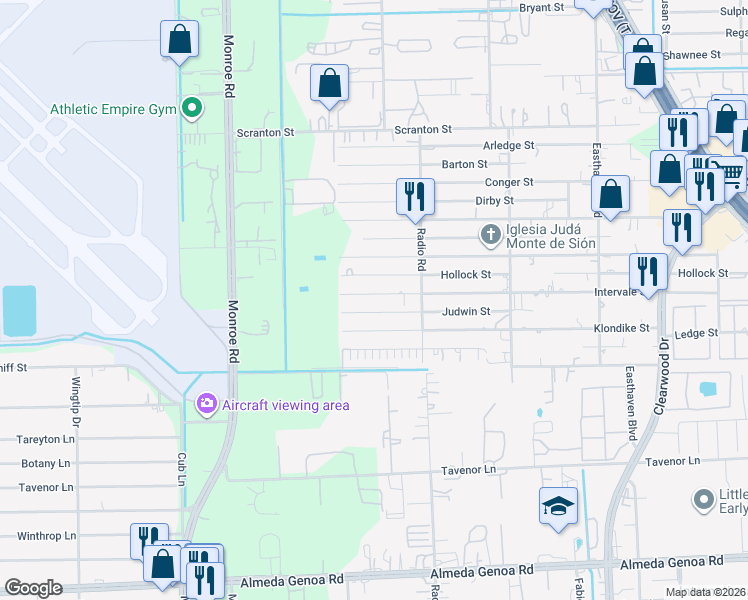 map of restaurants, bars, coffee shops, grocery stores, and more near 8900 Intervale Street in Houston