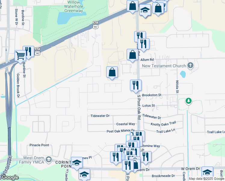 map of restaurants, bars, coffee shops, grocery stores, and more near 5602 Violet Path Lane in Houston