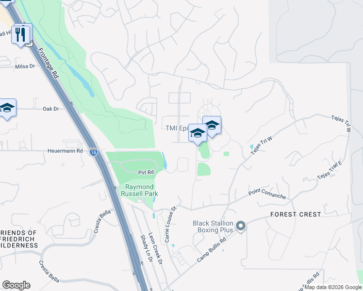 map of restaurants, bars, coffee shops, grocery stores, and more near 6314 Sevilla Way in San Antonio