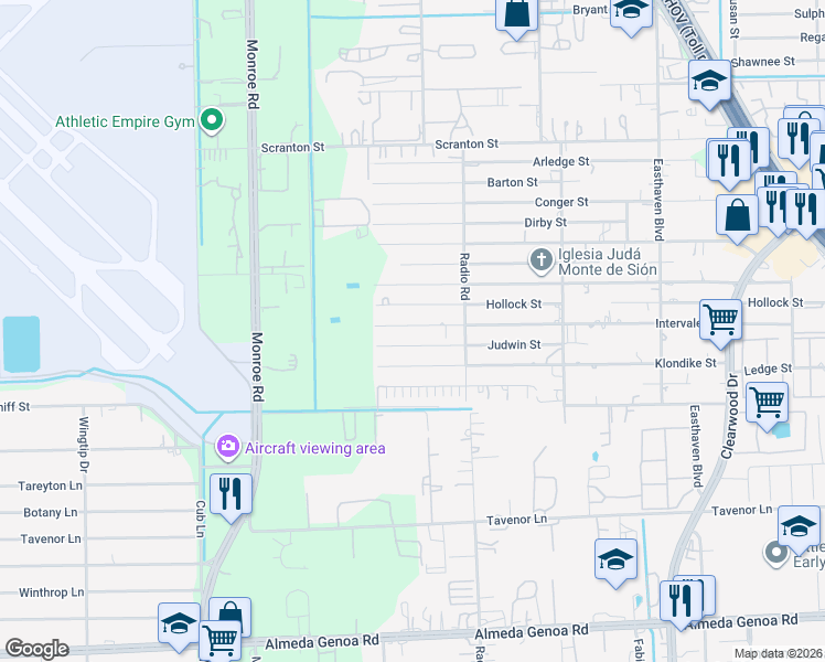 map of restaurants, bars, coffee shops, grocery stores, and more near 8900 Intervale Street in Houston