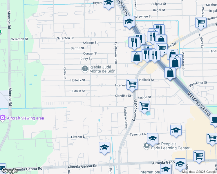 map of restaurants, bars, coffee shops, grocery stores, and more near 9314 Intervale Street in Houston