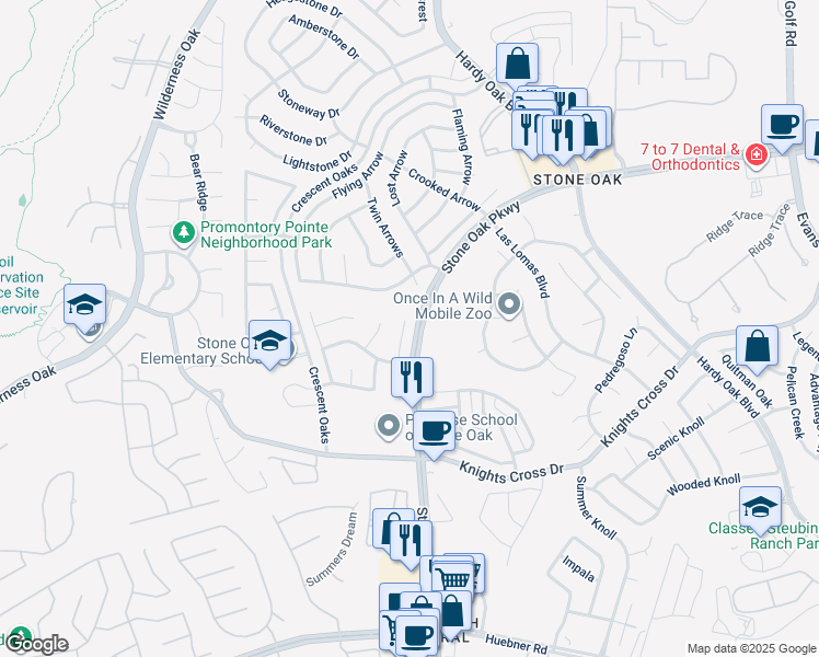 map of restaurants, bars, coffee shops, grocery stores, and more near 24626 Arrow Canyon in San Antonio