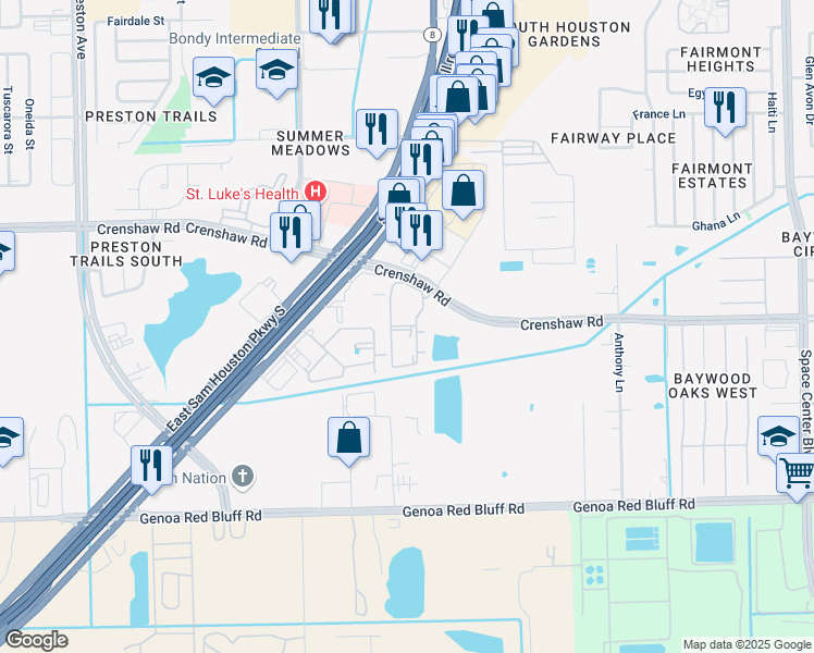 map of restaurants, bars, coffee shops, grocery stores, and more near 6040 Crenshaw Road in Pasadena