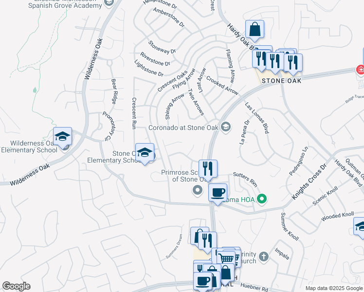 map of restaurants, bars, coffee shops, grocery stores, and more near 1306 Arrow Bow in San Antonio