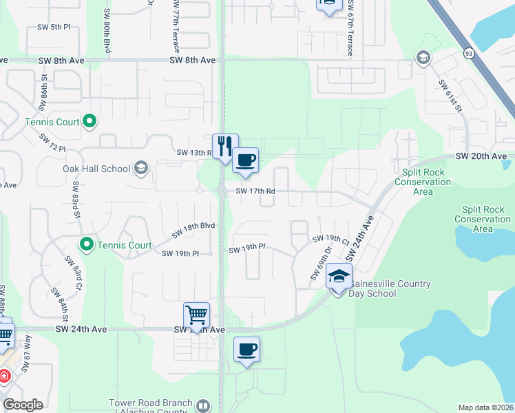 map of restaurants, bars, coffee shops, grocery stores, and more near 1765 SW 72nd CIR in Gainesville