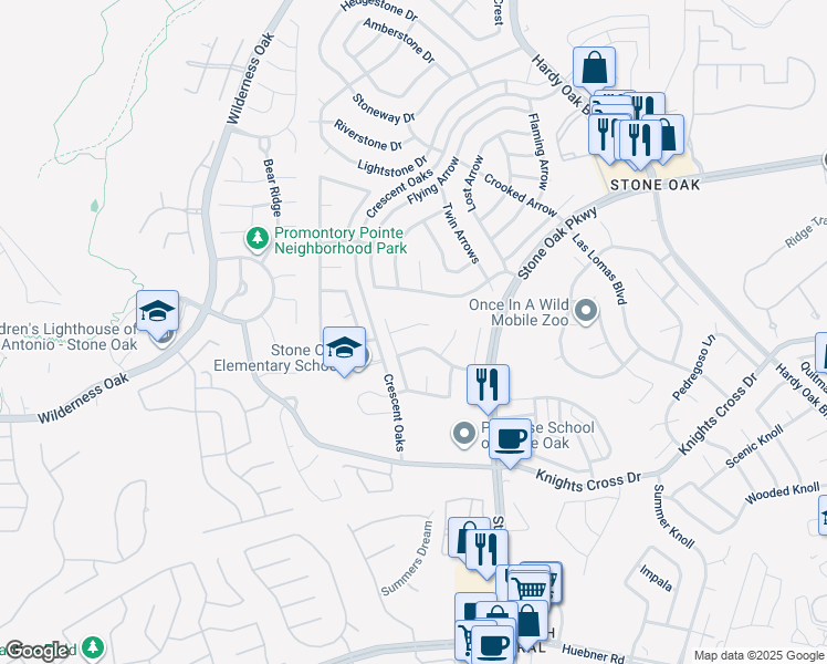 map of restaurants, bars, coffee shops, grocery stores, and more near 1322 Arrow Bow in San Antonio