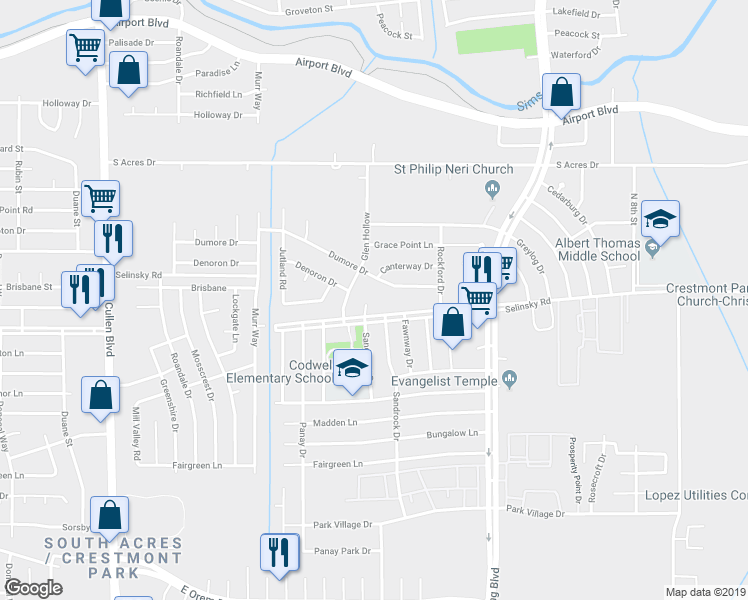 map of restaurants, bars, coffee shops, grocery stores, and more near 11307 Sandhurst Drive in Houston