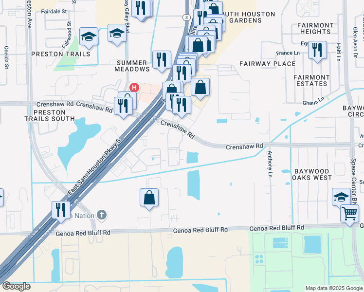 map of restaurants, bars, coffee shops, grocery stores, and more near 6040 Crenshaw Road in Pasadena