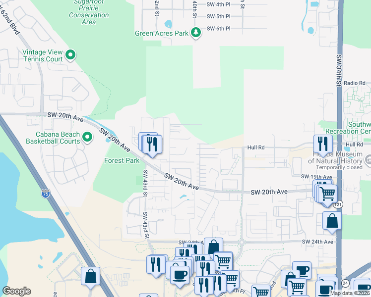 map of restaurants, bars, coffee shops, grocery stores, and more near 1616 Southwest 41 Street in Gainesville