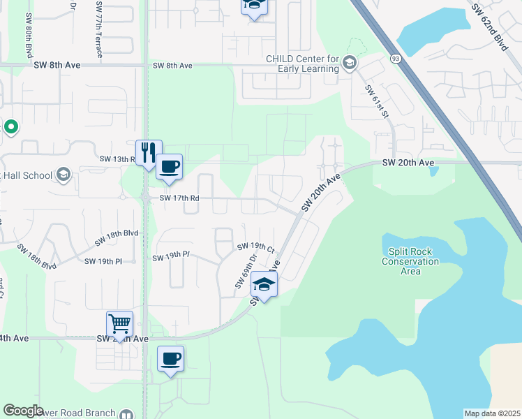map of restaurants, bars, coffee shops, grocery stores, and more near 1641 Southwest 68th Terrace in Gainesville