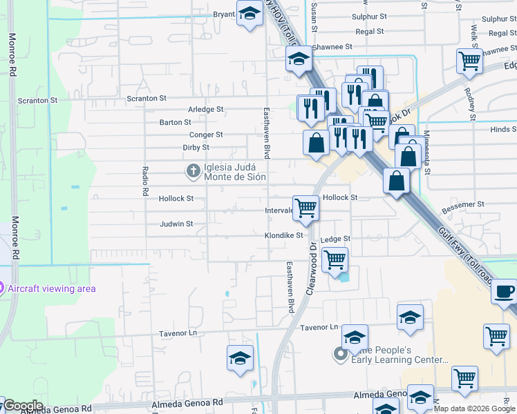 map of restaurants, bars, coffee shops, grocery stores, and more near 9314 Intervale Street in Houston