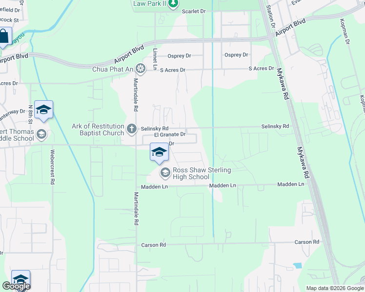 map of restaurants, bars, coffee shops, grocery stores, and more near 6211 El Topacio Drive in Houston