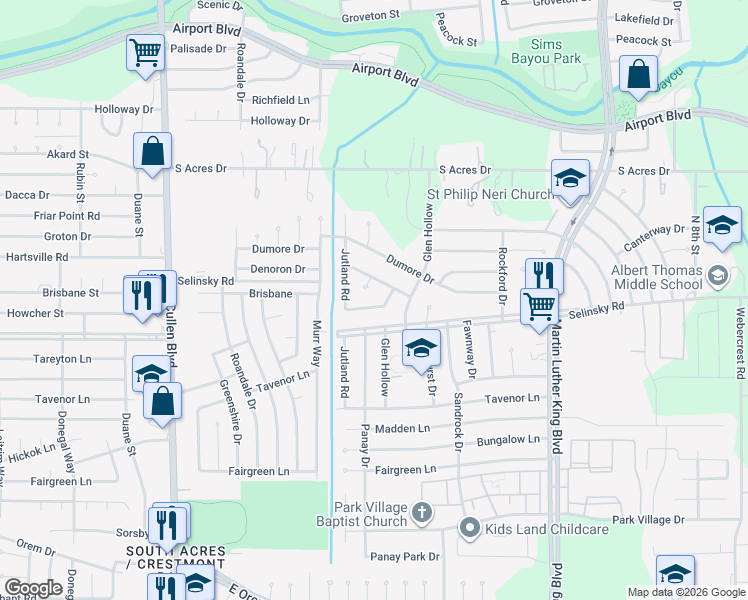 map of restaurants, bars, coffee shops, grocery stores, and more near 5122 Howcher Street in Houston