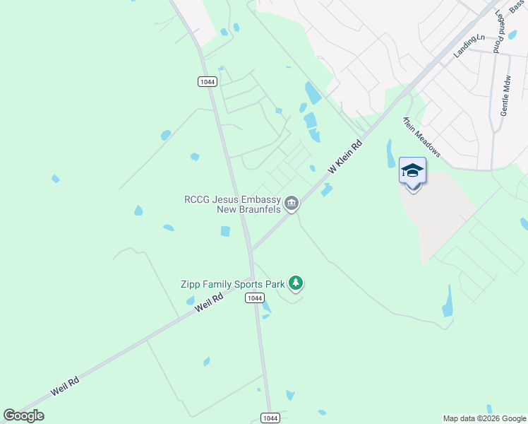 map of restaurants, bars, coffee shops, grocery stores, and more near 1648 West Klein Road in New Braunfels