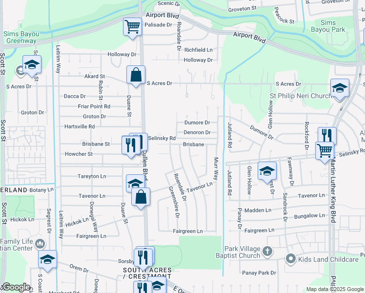 map of restaurants, bars, coffee shops, grocery stores, and more near 11318 Bay Cedar Drive in Houston