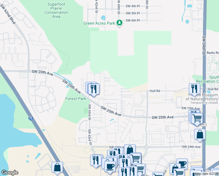 map of restaurants, bars, coffee shops, grocery stores, and more near 4039 Southwest 17th Avenue in Gainesville