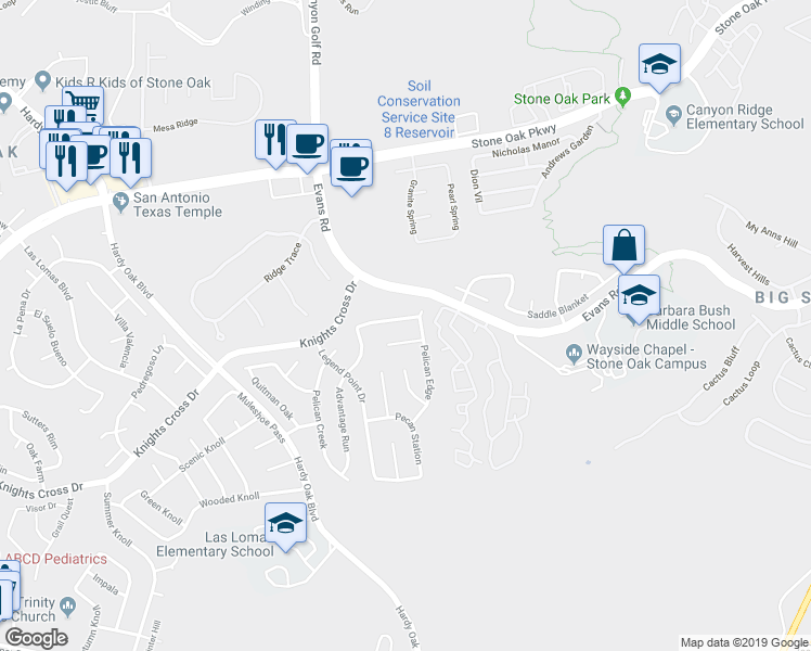 map of restaurants, bars, coffee shops, grocery stores, and more near 939 Cheyenne Creek in San Antonio